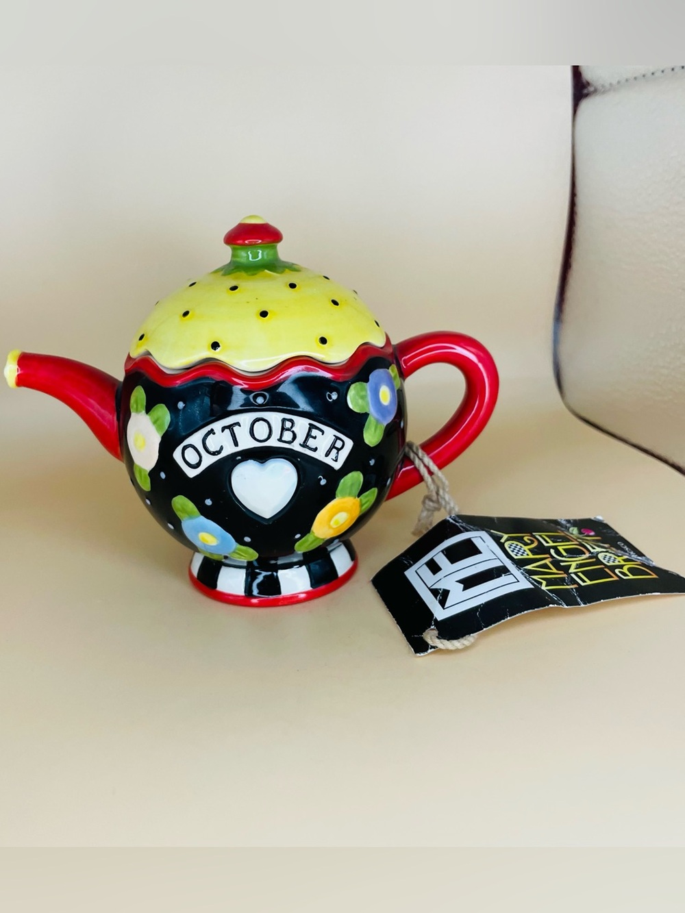 2004 Mary Engelbreit Mini October 4" Teapot with original tag